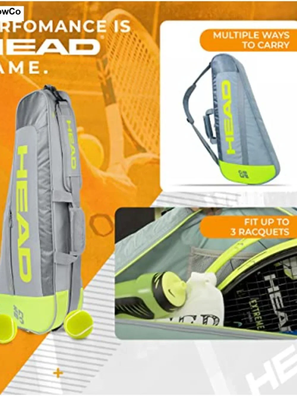 Tennis Racquet Bag Holds 3 Racquets Adjustable Strap Heavy-Duty Polyester